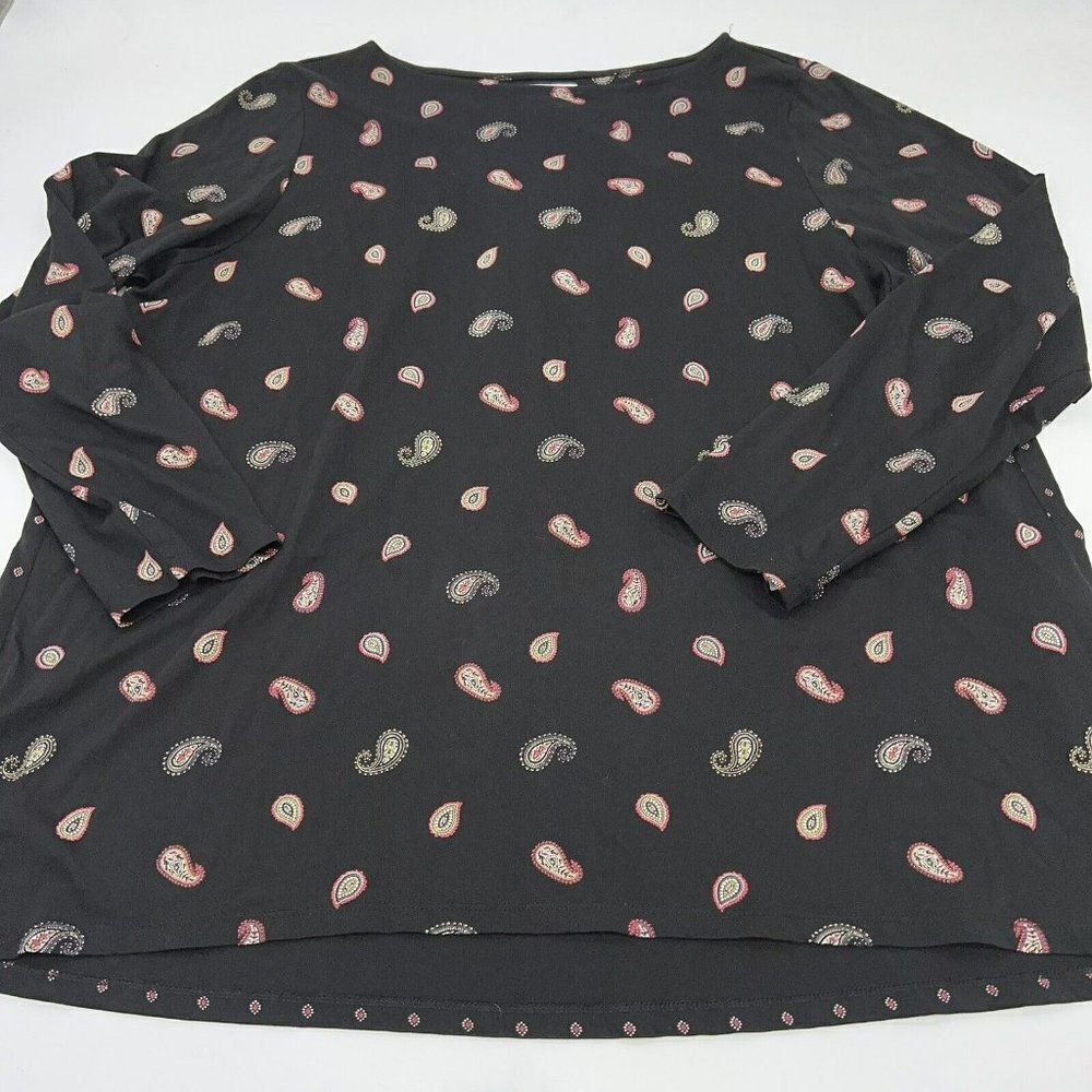 J. JILL Women's XL Black w/ Red Green Paisley Print Long Sleeve Top
